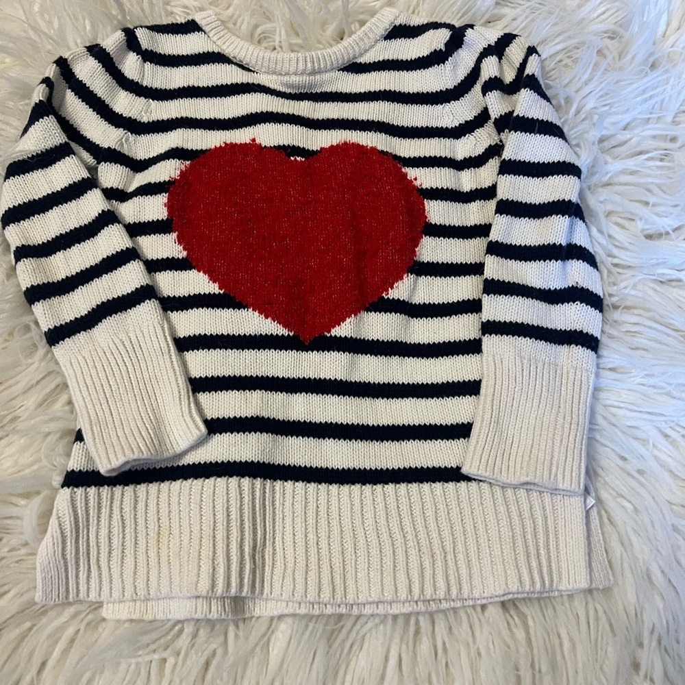 GAP Navy and White Striped Sweater with Red Heart